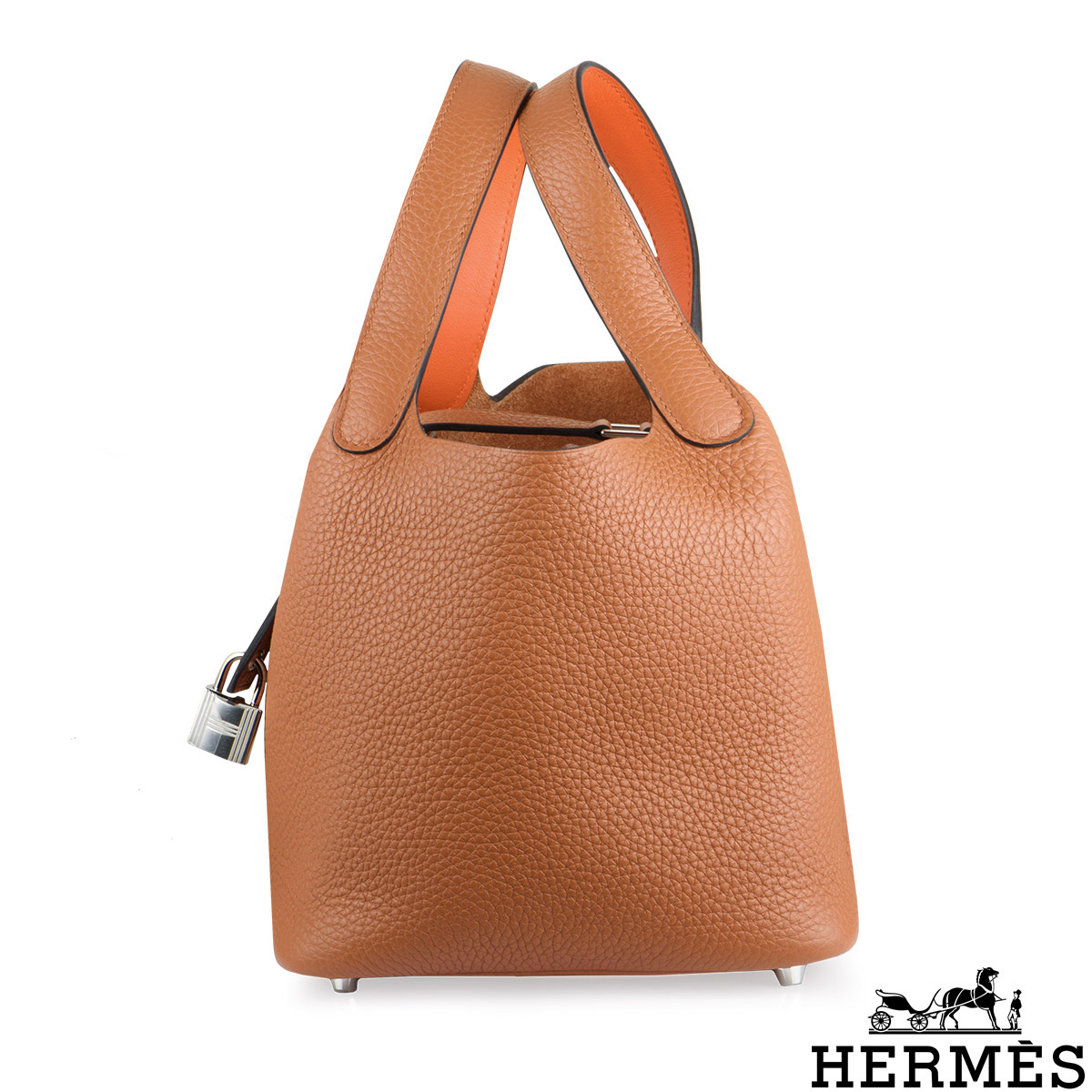 Hermès Picotin Lock Cuivre Clemence and Capucine Swift Verso 18 Gold Hardware, 2021 (Very Good), Orange Womens Handbag